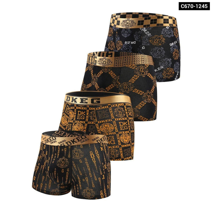 Pack of 4 Mens Black Gold Print Cotton Antibacterial