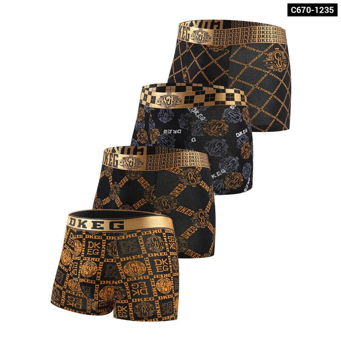 Pack of 4 Mens Black Gold Print Cotton Antibacterial