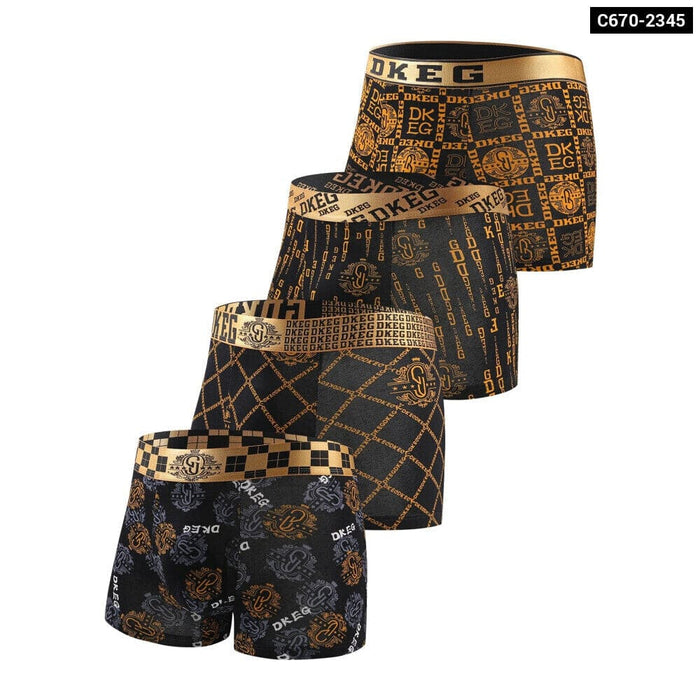 Pack of 4 Mens Black Gold Print Cotton Antibacterial