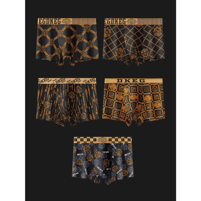 Pack of 4 Mens Black Gold Print Cotton Antibacterial