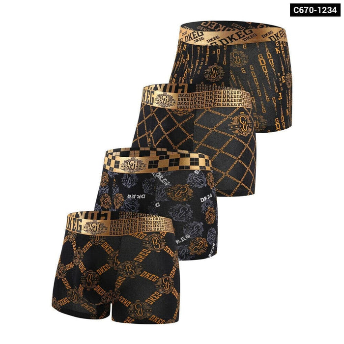 Pack of 4 Mens Black Gold Print Cotton Antibacterial