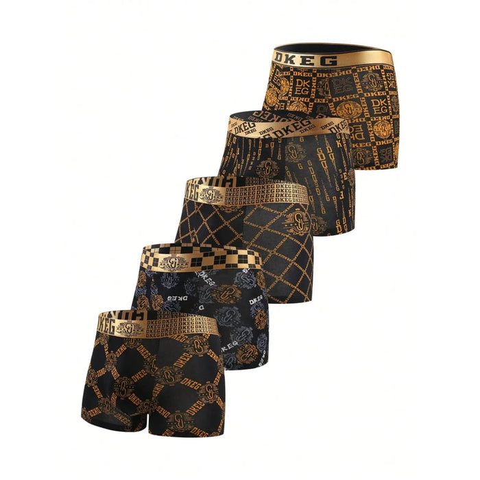 Pack of 5 Deluxe Black Gold Printed Cotton Boxer Shorts Mens
