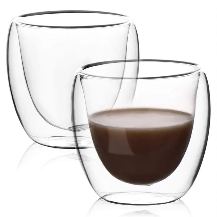 Pack Of 6 Clear Double Wall Glass Coffee Mugs