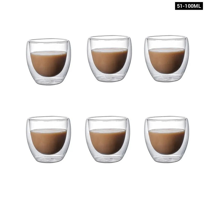 Pack of 6 Clear Double Wall Glass Coffee Mugs