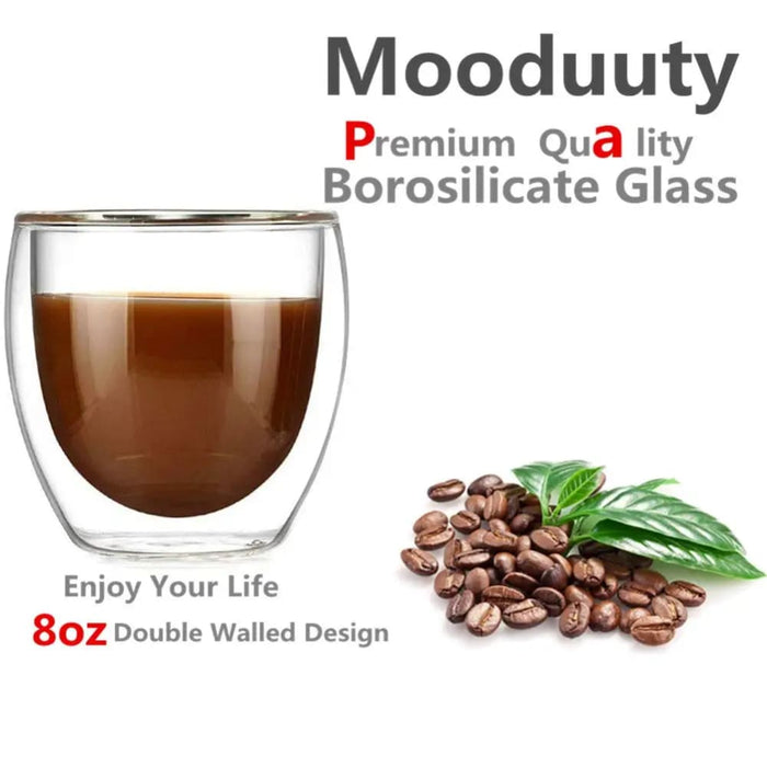 Pack of 6 Clear Double Wall Glass Coffee Mugs