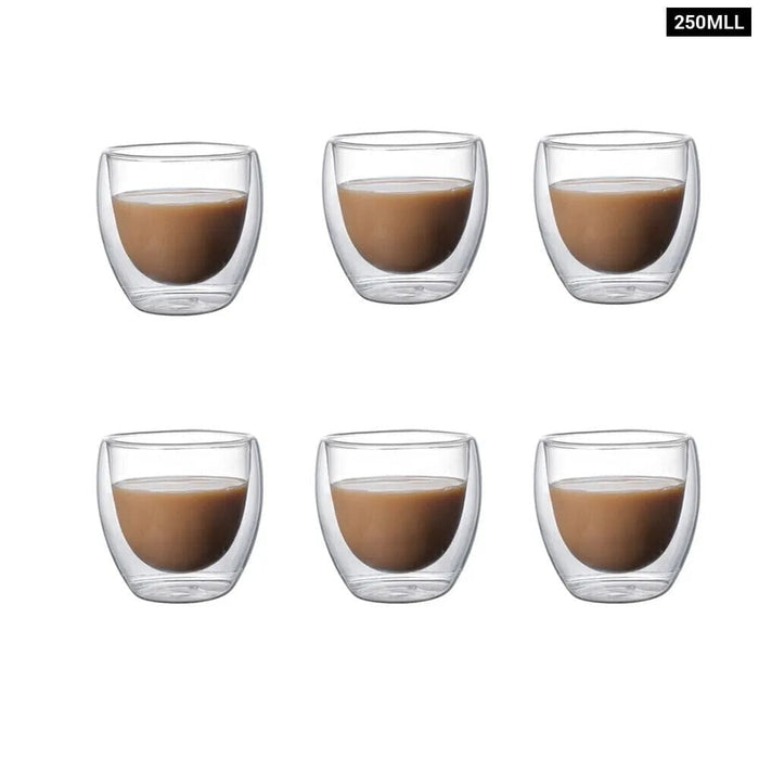 Pack of 6 Clear Double Wall Glass Coffee Mugs Set 5 Sizes