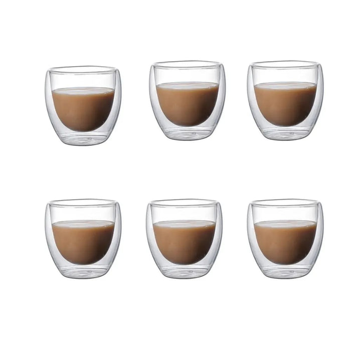 Pack of 6 Clear Double Wall Glass Coffee Mugs Set 5 Sizes