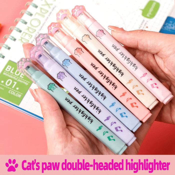 Pack of 6 Kawaii Cat Claw Highlighters Fluorescent Art