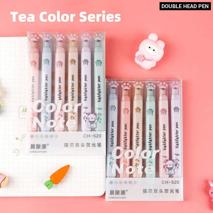 Pack of 6 Kawaii Cat Claw Highlighters Fluorescent Art