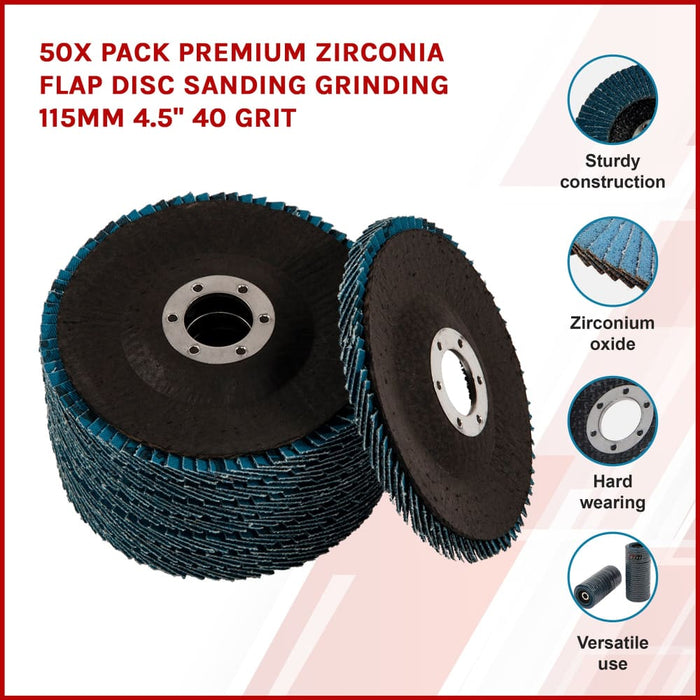 50x Pack Premium Zirconia Flap Disc Sanding Grinding 115mm