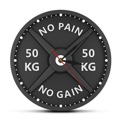 No Pain Gain 50kg Barbell 3d Modern Wall Clock Weight