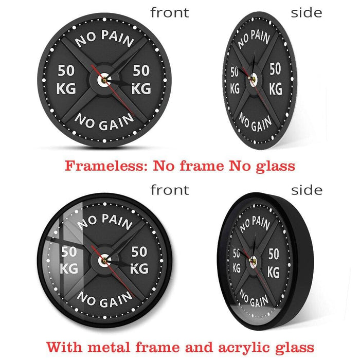 No Pain no Gain 50kg Barbell 3d Modern Wall Clock Weight