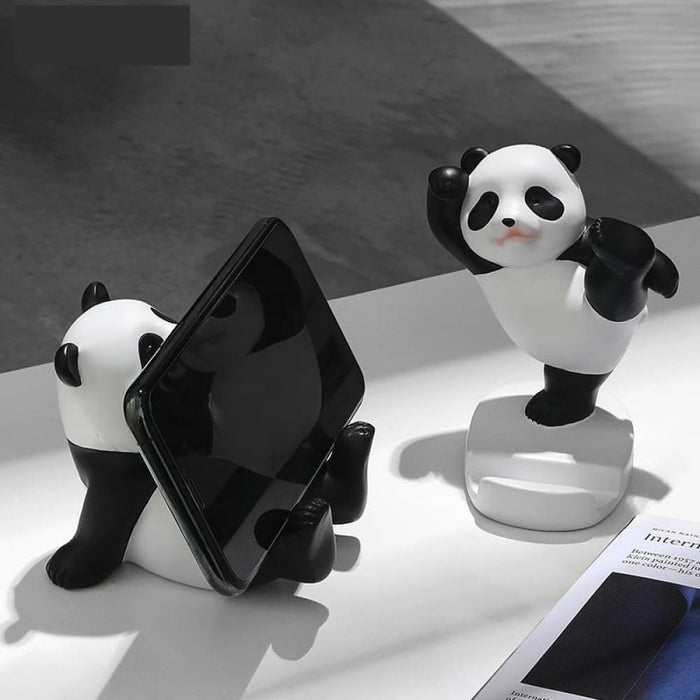 Panda Figurines for Interior Universal Mobile Stand Holder