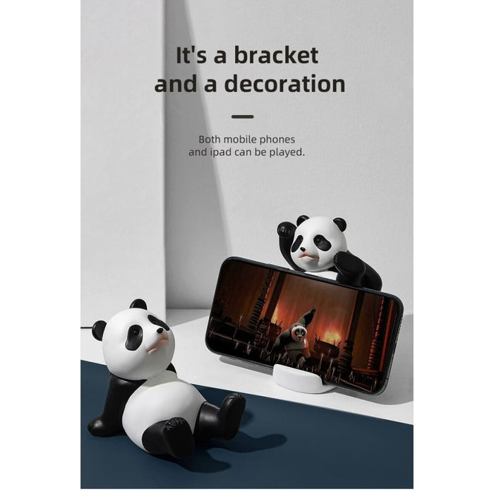 Panda Figurines for Interior Universal Mobile Stand Holder