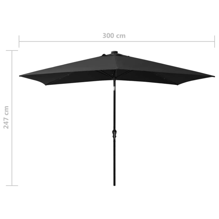 Parasol With Leds And Steel Pole Black 2x3 m Totikx