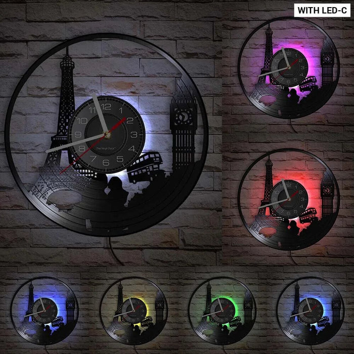 Paris London Vinyl Record Wall Clock