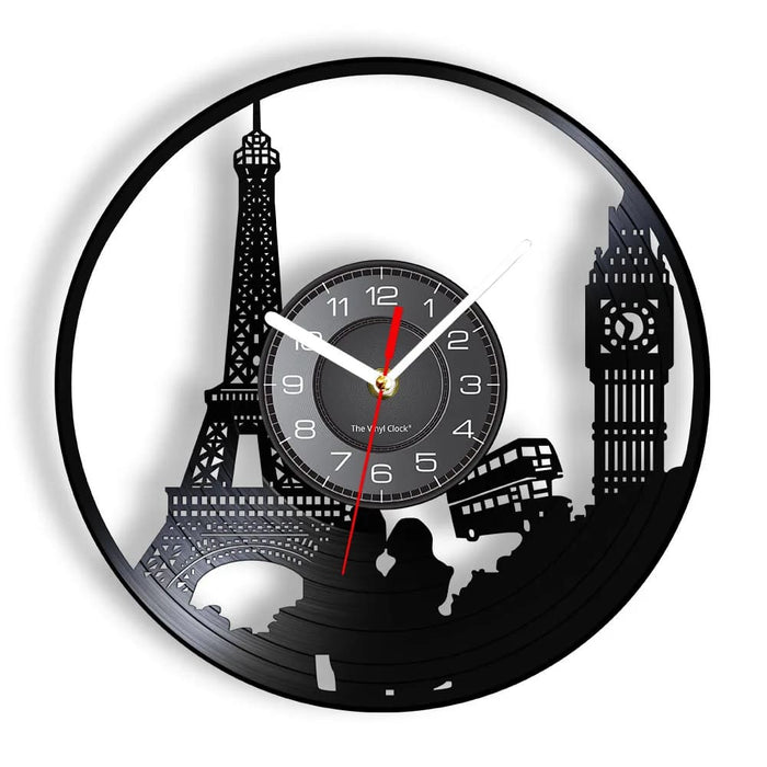 Paris London Vinyl Record Wall Clock