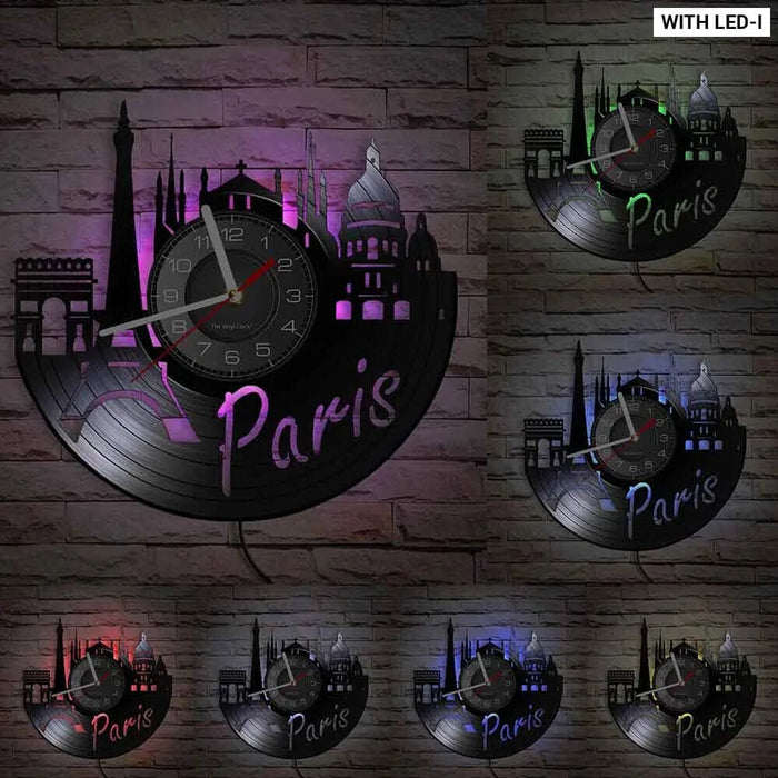 Paris London Vinyl Record Wall Clock