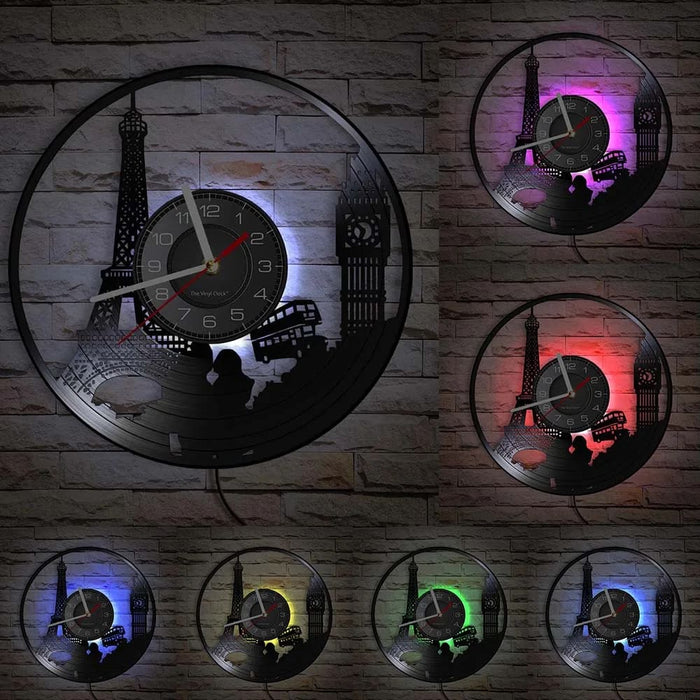 Paris London Vinyl Record Wall Clock