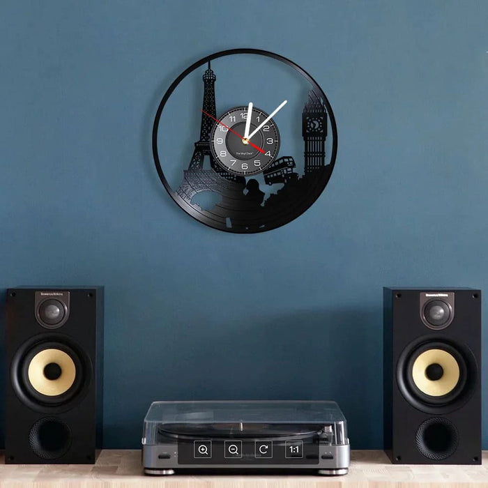 Paris London Vinyl Record Wall Clock