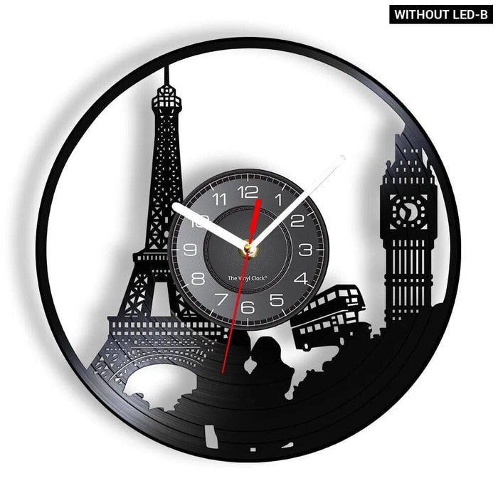 Paris London Vinyl Record Wall Clock