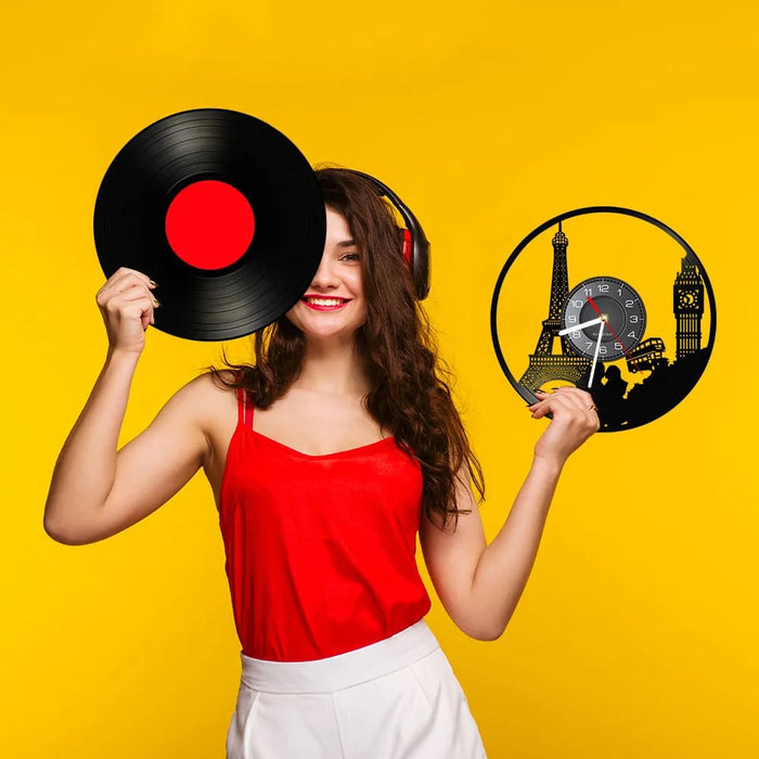 Paris London Vinyl Record Wall Clock