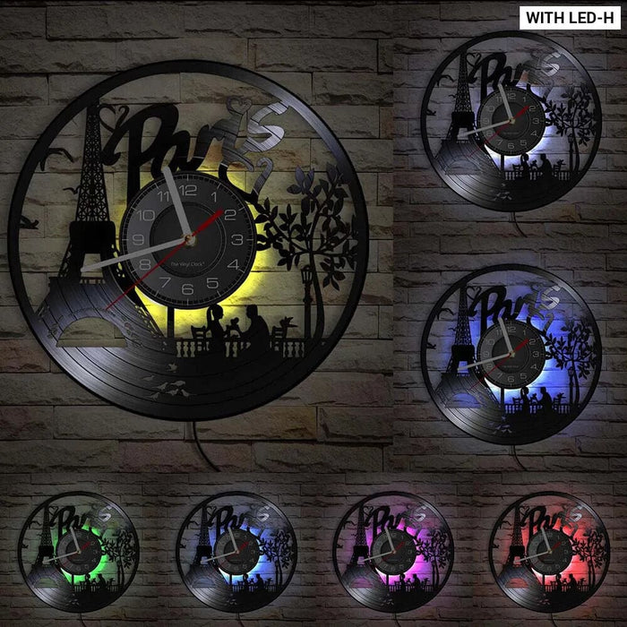 Paris Skyline Vinyl Record Wall Clock