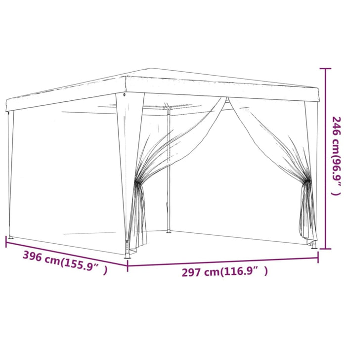 Party Tent With 4 Mesh Sidewalls Blue 3x4 m Hdpe Tokxtx