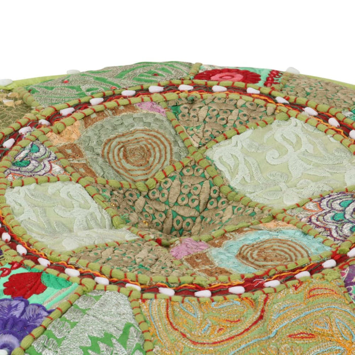 Patchwork Pouffe Round Cotton Handmade 40x20 Cm Green