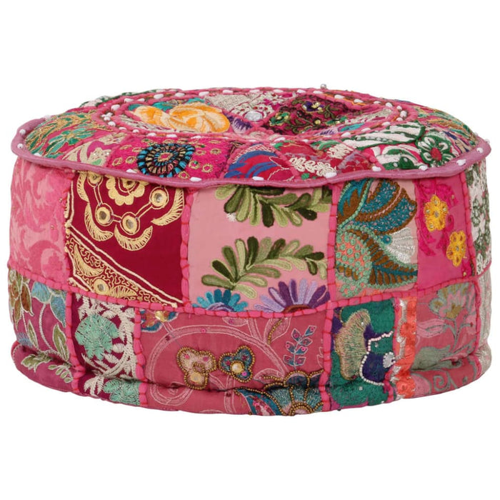 Patchwork Pouffe Round Cotton Handmade 40x20 Cm Pink Xalpia