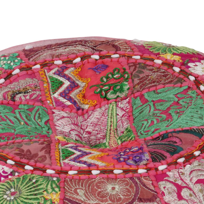 Patchwork Pouffe Round Cotton Handmade 40x20 Cm Pink Xalpia