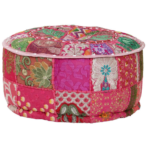 Patchwork Pouffe Round Cotton Handmade 40x20 Cm Pink Xalpia