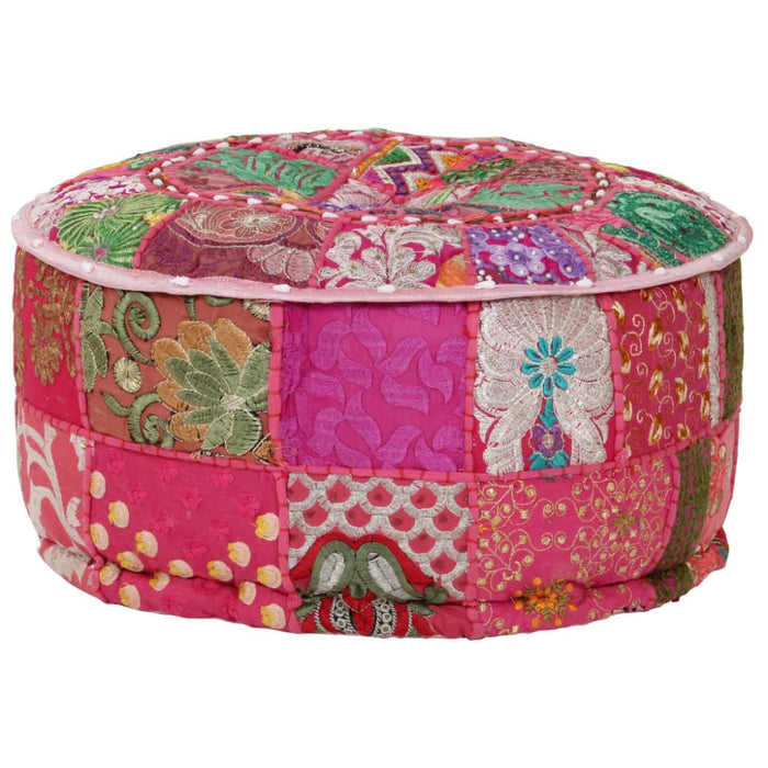 Patchwork Pouffe Round Cotton Handmade 40x20 Cm Pink Xalpia