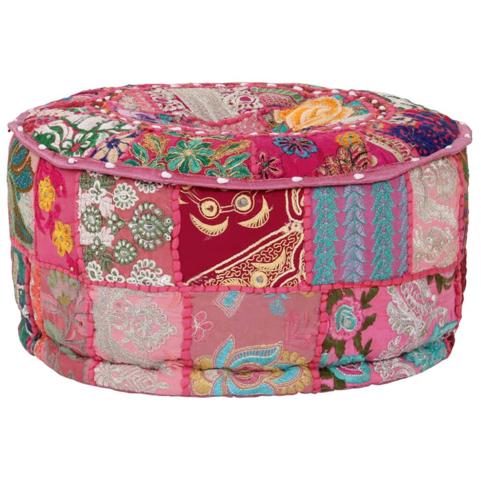 Patchwork Pouffe Round Cotton Handmade 40x20 Cm Pink Xalpia