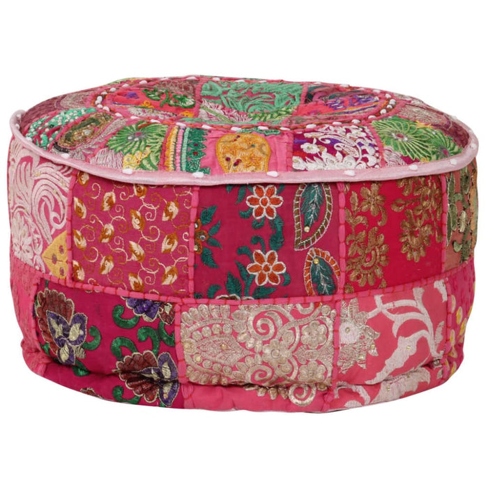 Patchwork Pouffe Round Cotton Handmade 40x20 Cm Pink Xalpia