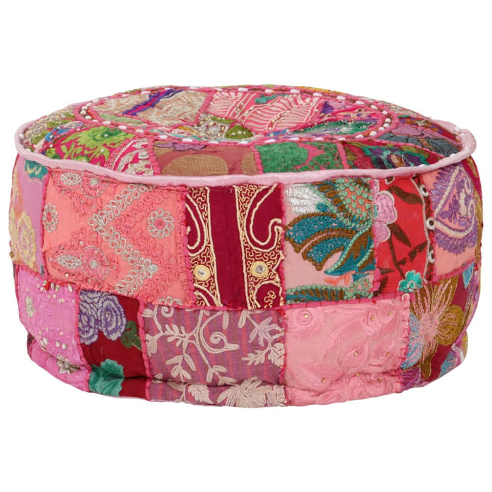 Patchwork Pouffe Round Cotton Handmade 40x20 Cm Pink Xalpia