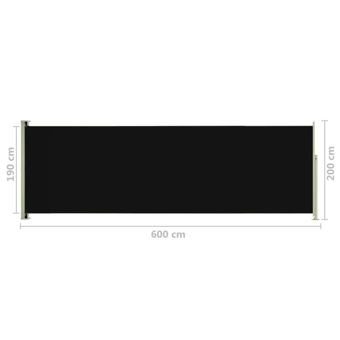Patio Retractable Side Awning 200x600 Cm Black Toikib