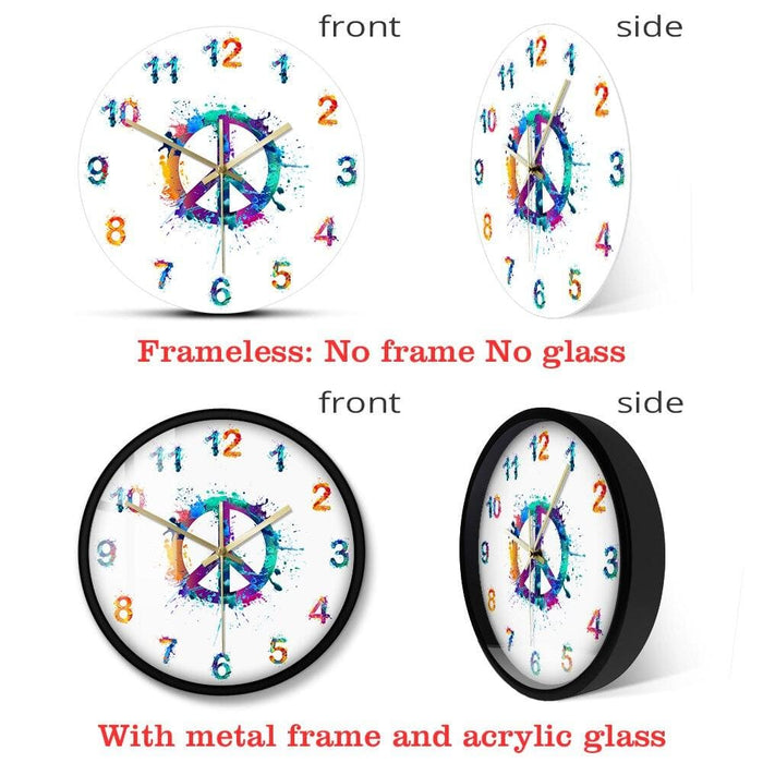 Peace Symbol in Watercolour Splashes Decorative Wall Clock