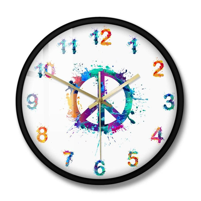 Peace Symbol in Watercolour Splashes Decorative Wall Clock