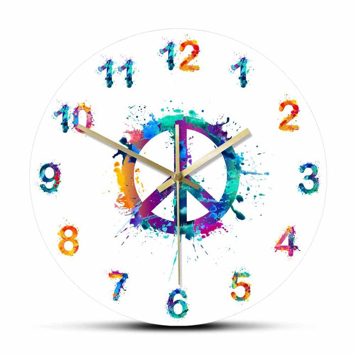 Peace Symbol in Watercolour Splashes Decorative Wall Clock