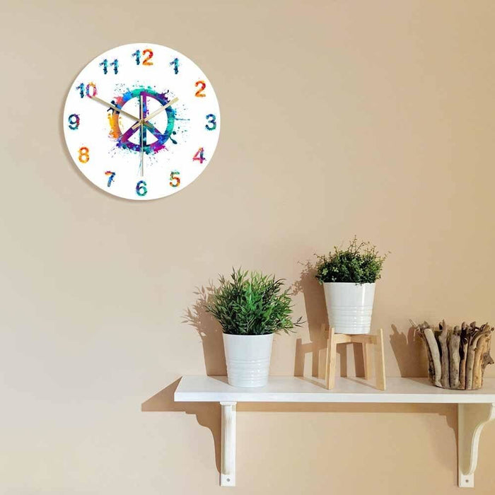 Peace Symbol in Watercolour Splashes Decorative Wall Clock