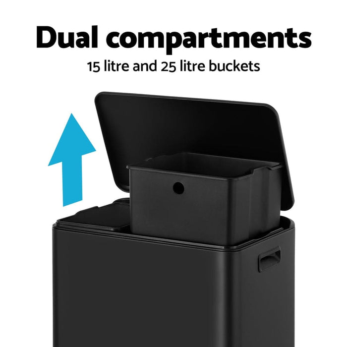Pedal Bins Rubbish Bin Dual Compartment Waste Recycle