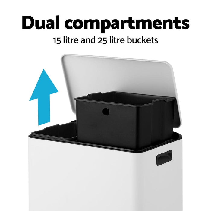 Pedal Bins Rubbish Bin Dual Compartment Waste Recycle