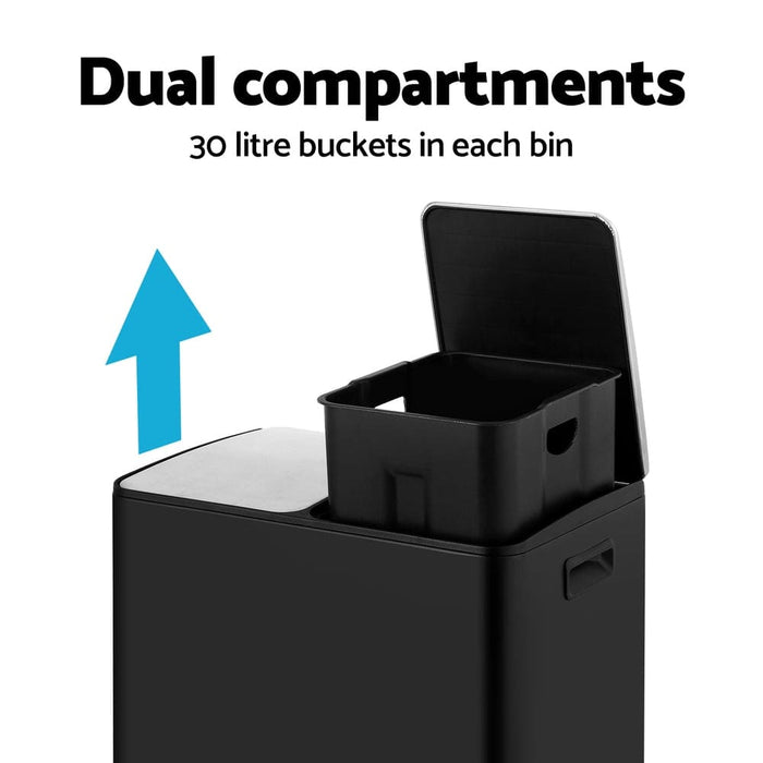 Pedal Bins Rubbish Bin Dual Compartment Waste Recycle