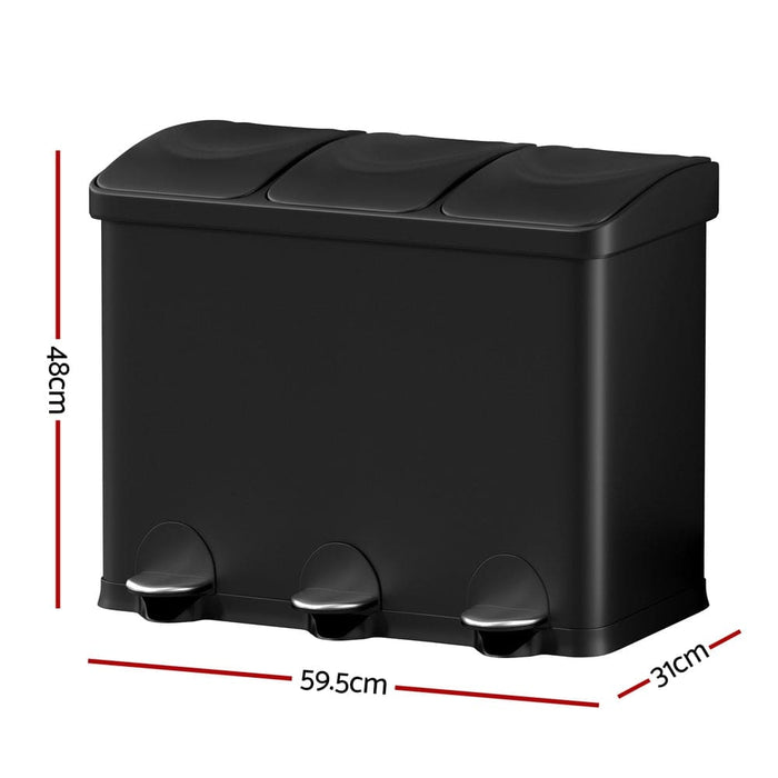 Pedal Bins Rubbish Bin Triple Compartments Waste Recycle