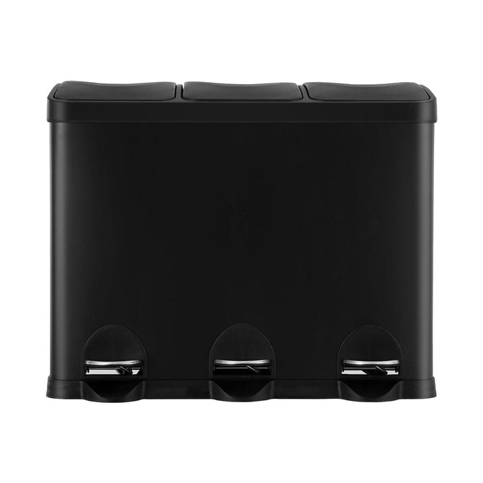 Pedal Bins Rubbish Bin Triple Compartments Waste Recycle