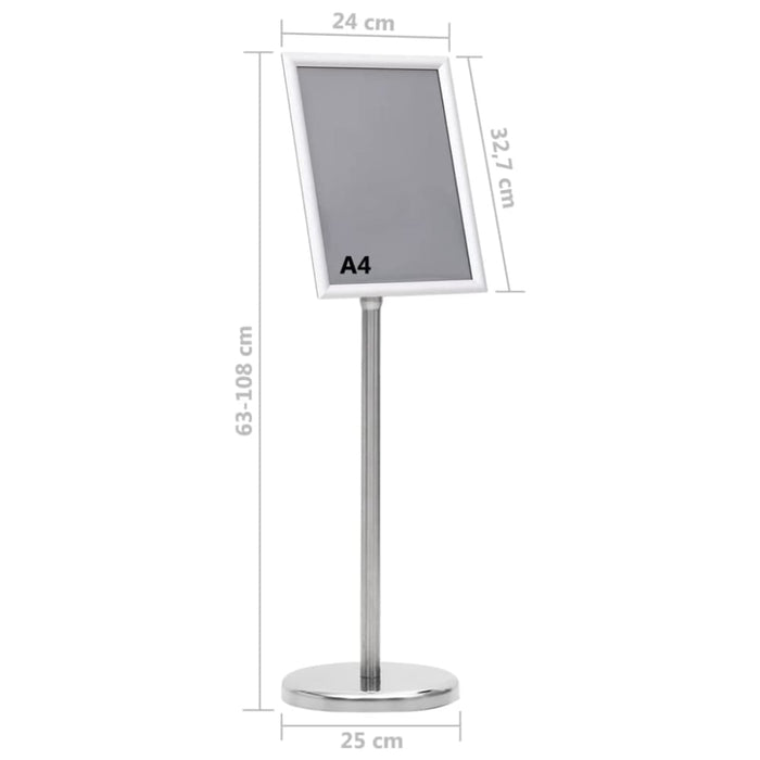 A4 Pedestal Poster Stand Silver Aluminium Alloy Poxbk