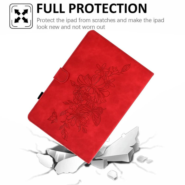 Peony Butterfly Embossed Leather Smart Tablet Case For Ipad