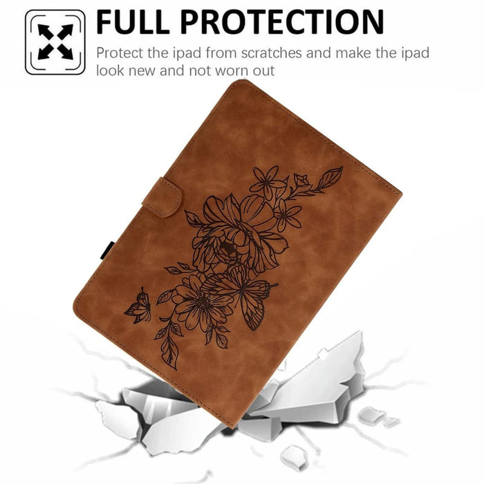 Peony Butterfly Embossed Leather Smart Tablet Case For Ipad