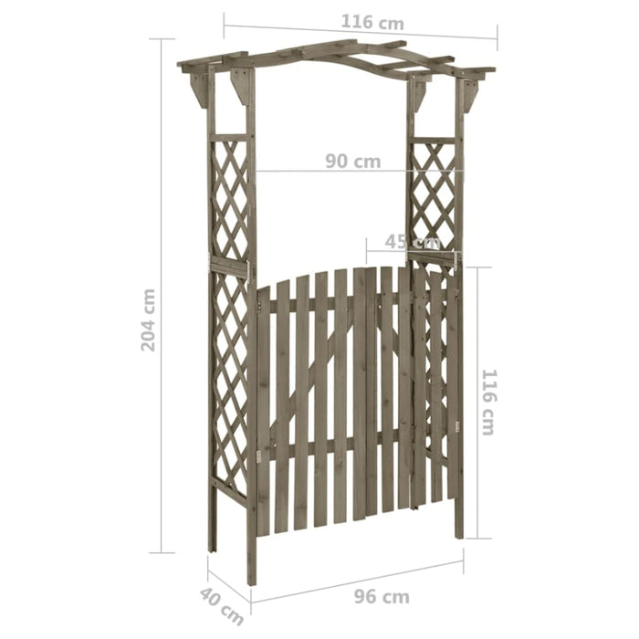 Pergola with Gate 116x40x204 Cm Grey Solid Firwood Toltkt
